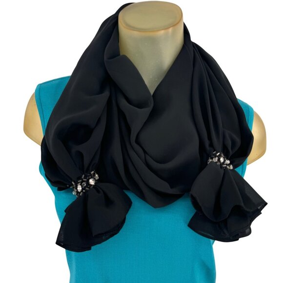 Unbranded Accessories - Black Evening Scarf With Rhinestone Embellishments fashion 27 x 60